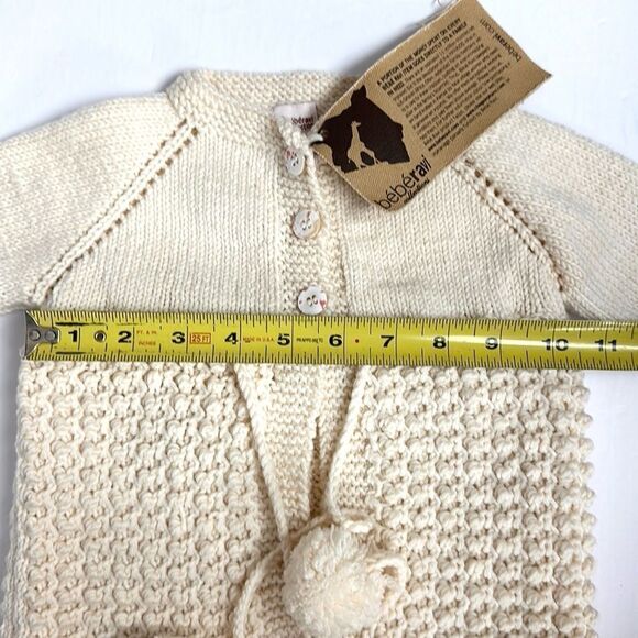 Baby Girl Knit Cardigan by Beberavi Merino Wool Cream Pom Pom Tie NWT 6 months - Picture 13 of 13